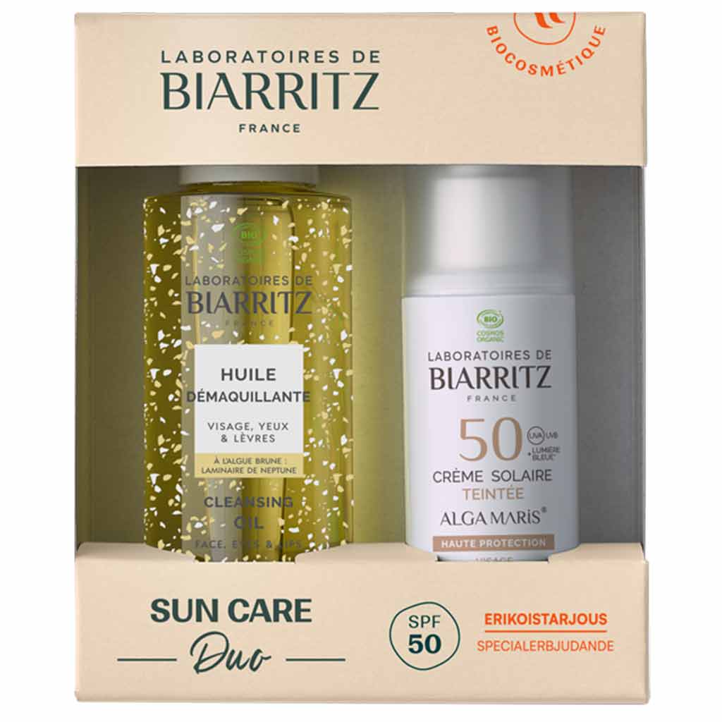Laboratoires de Biarritz Alga Maris Sävyttävä Aurinkovoide SPF50 50ml + Puhdistusöljy 100ml