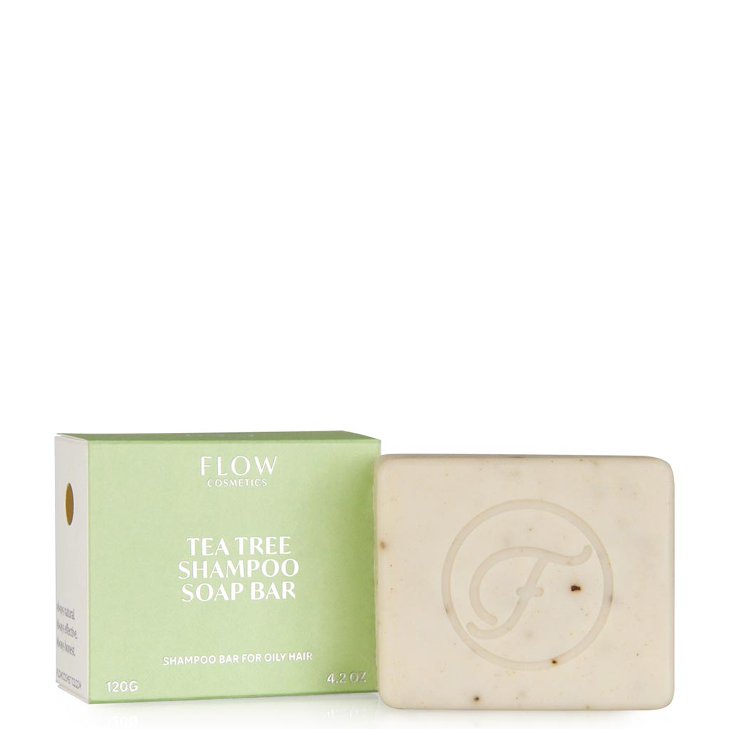 Flow Cosmetics Tea Tree Shampoopala rasvoittuville hiuksille 120g