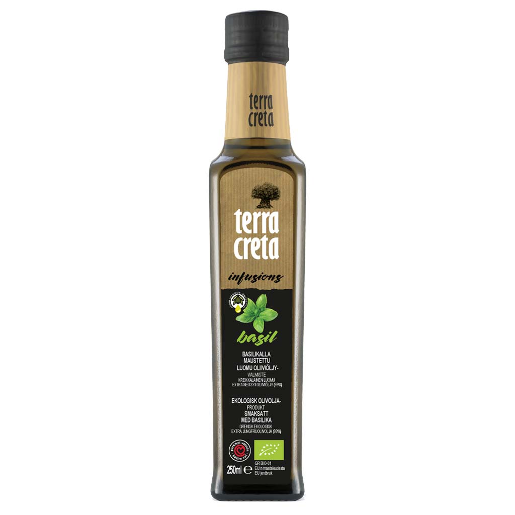 Terra Creta Bio Infusion basilikalla maustettu Ekstra-neitsytoliiviöljy, luomu 250 ml