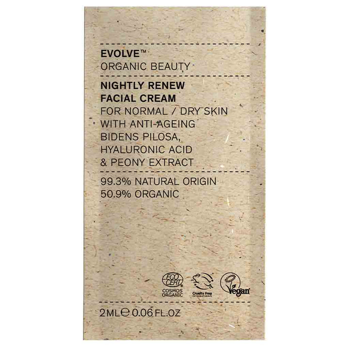 Evolve Organic Beauty Nightly Renew Facial Cream Uudistava Yövoide 2ml Näyte