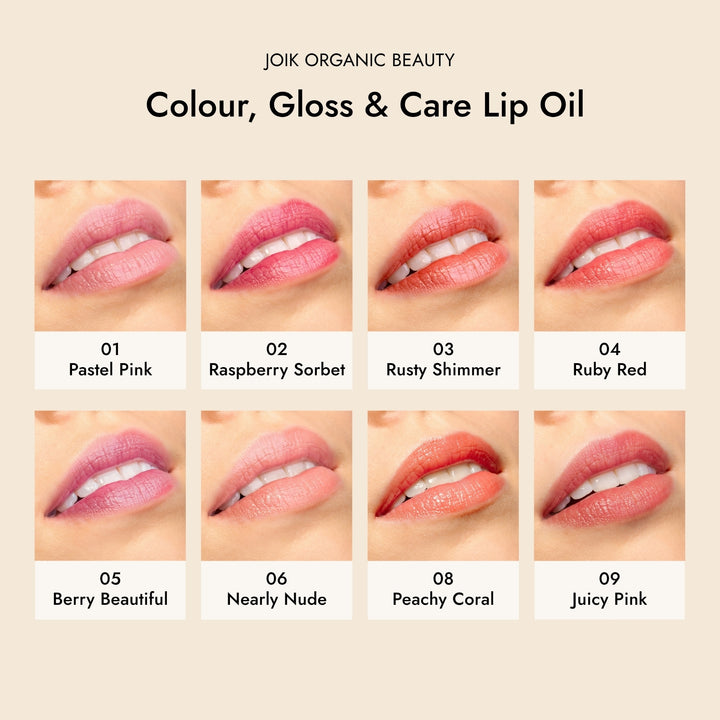 JOIK Organic Colour, Gloss &amp; Care Lip Oil Sävyttävä Huuliöljy 4,5ml - 08 Peachy Coral