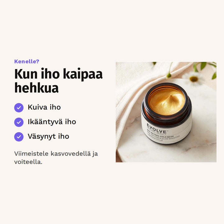 Evolve Bio-Retinol Gold Mask 60 ml sopii: kuiva iho, ikääntyvä iho ja väsynyt iho.