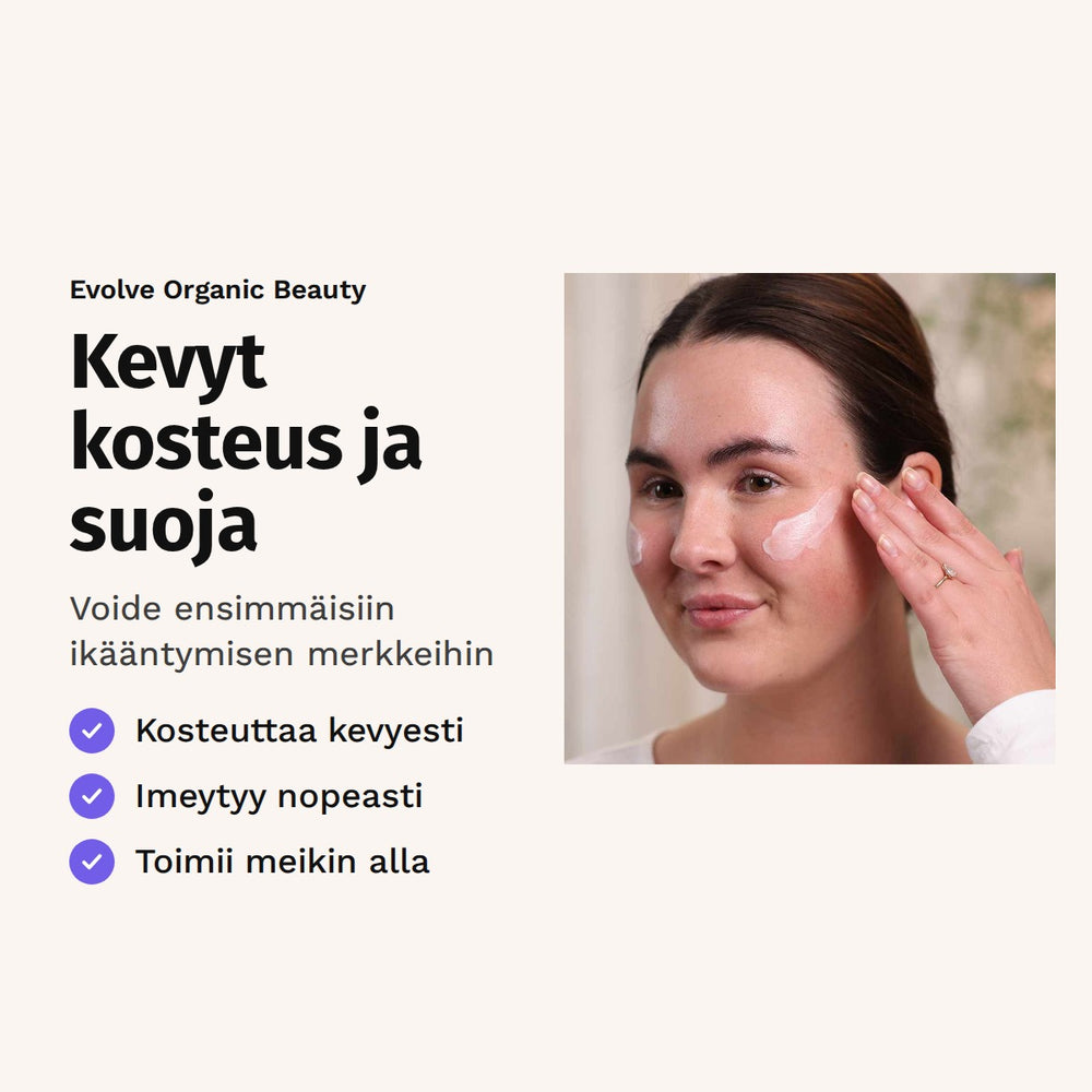 Evolve Hydrate & Protect -kasvovoide 60 ml. Kevyt kosteus ja suoja. Voide ensimmäisiin ikääntymisen merkkeihin.