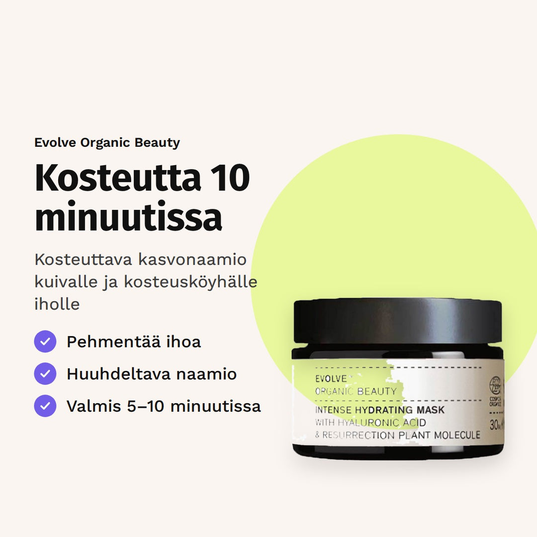 Evolve Intense Hydrating Mask 30 ml. Kosteutta 10 minuutissa. Kosteuttava kasvonaamio kuivalle ja kosteusköyhälle iholle.