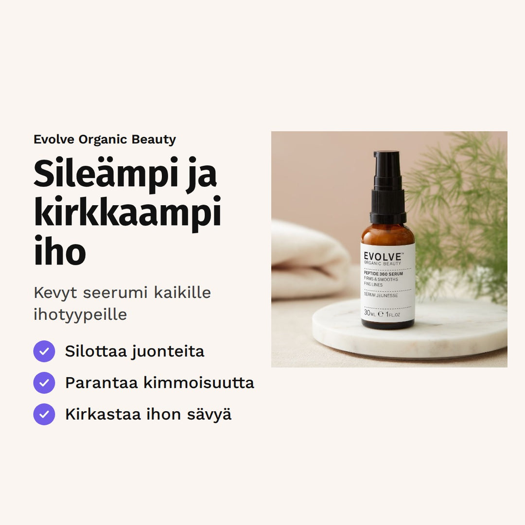 Evolve Peptide 360 -seerumi 30 ml. Sileämpi ja kirkkaampi iho. Kevyt seerumi kaikille ihotyypeille.