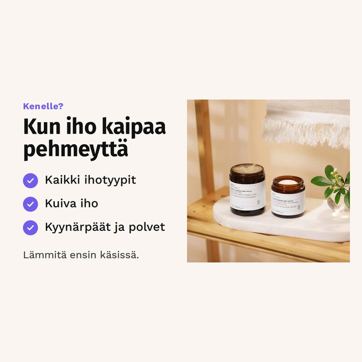 Evolve Tropical Blossom Body Butter 120 ml sopii: kaikki ihotyypit, kuiva iho ja kyynärpäät ja polvet.