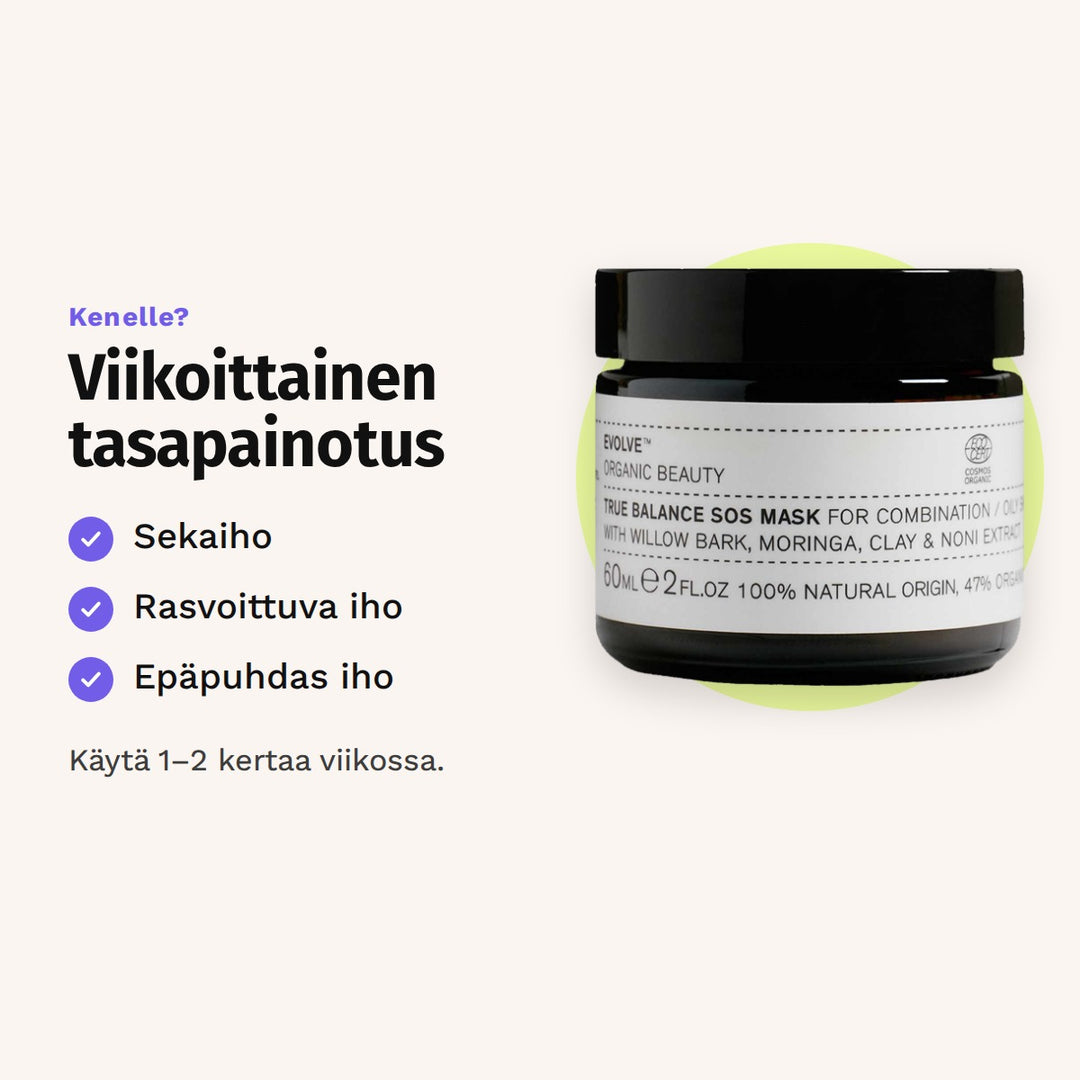 Evolve True Balance SOS Mask 60 ml sopii: sekaiho, rasvoittuva iho ja epäpuhdas iho.
