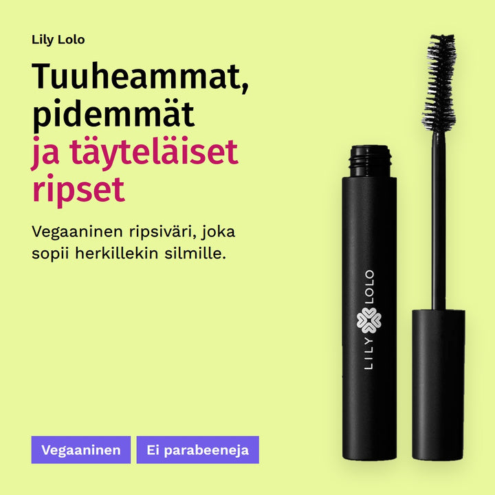 Lily Lolo Big Lash Mascara Musta 6,5 ml. Tuuheammat, pidemmät ja täyteläiset ripset. Vegaaninen ripsiväri, joka sopii herkillekin silmille. Vegaaninen. Ei parabeeneja.