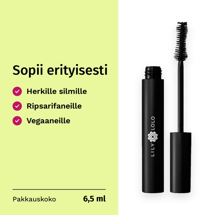 Lily Lolo Big Lash Mascara Musta 6,5 ml. Sopii erityisesti: herkille silmille, ripsarifaneille, vegaaneille. Pakkauskoko 6,5 ml.