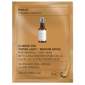 Evolve Organic Beauty Climate Veil Tinted SPF20 Light - Medium Sävyttävä Kasvovoide 2ml Näyte
