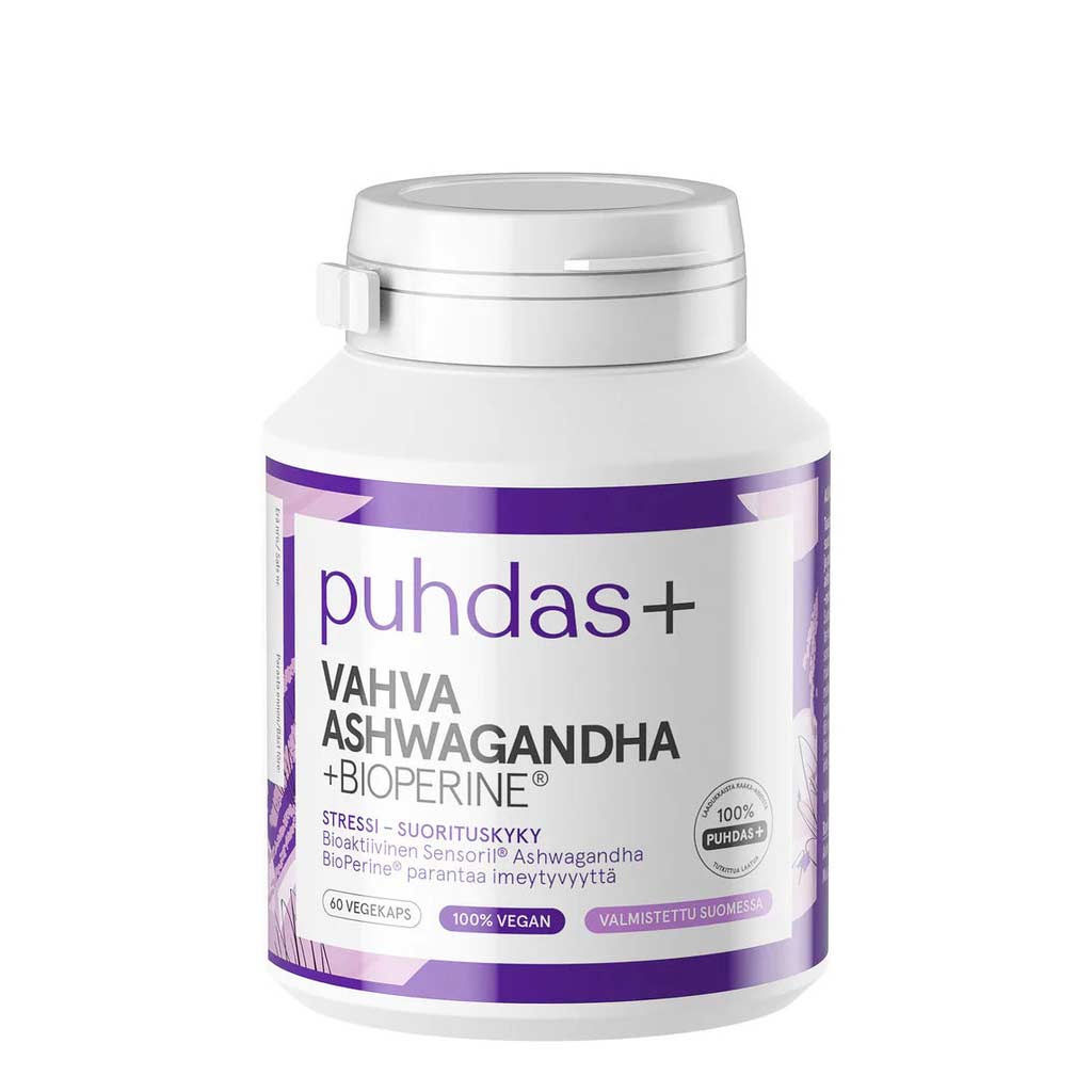 Puhdas+ Ashwagandha with Bioactive Sensoril+ Bioperine  125 mg 60 vegekaps.